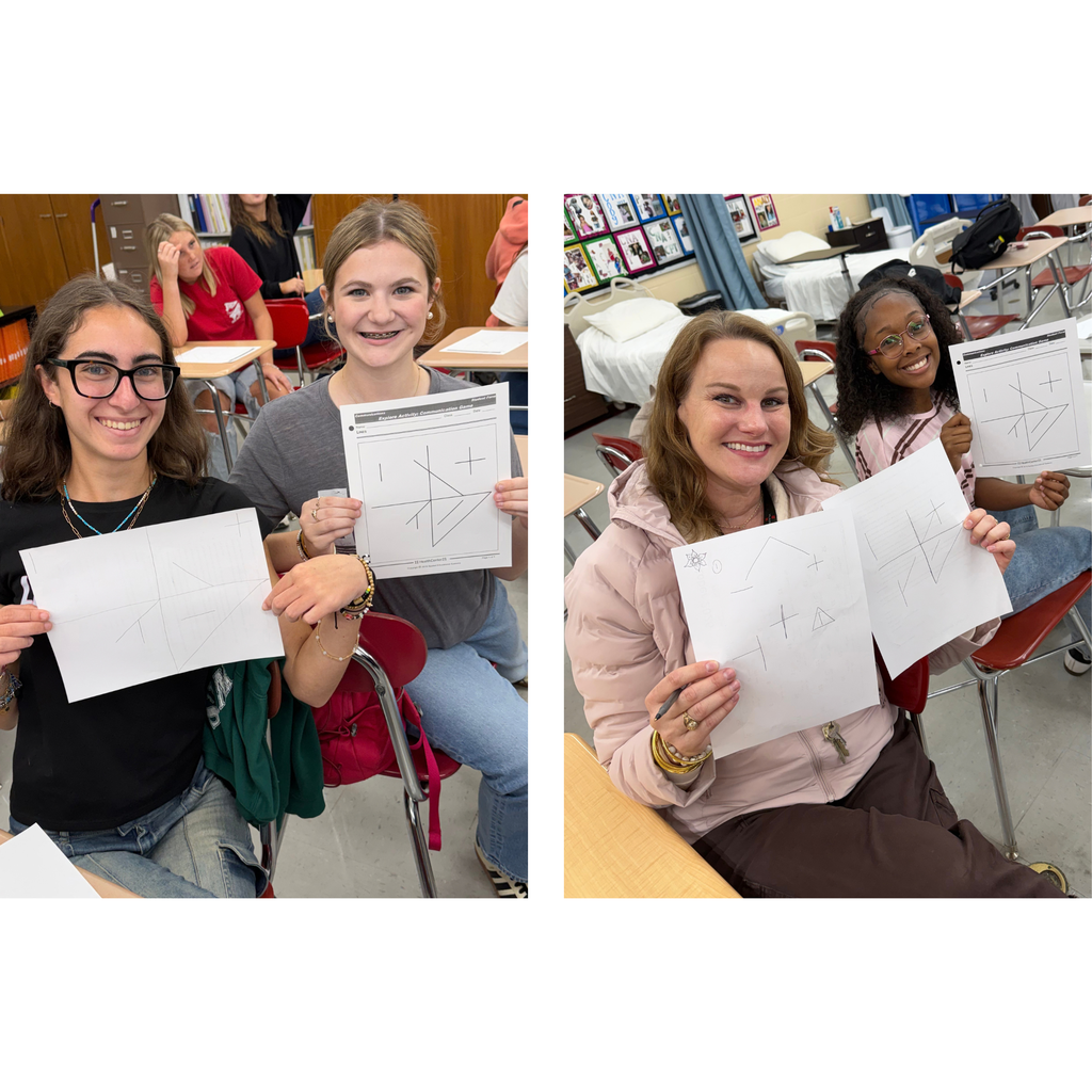 Students showing their finished product next to original image