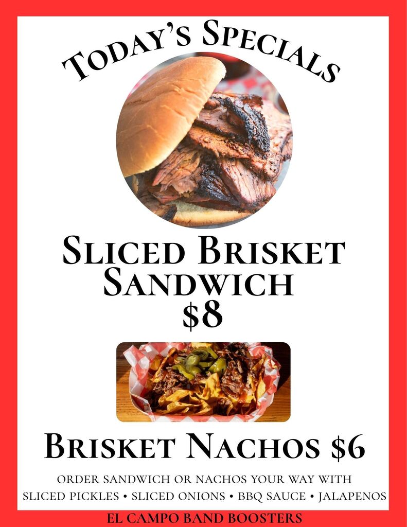 Today’s special sliced brisket sandwich eight dollars and brisket nacho six dollars
