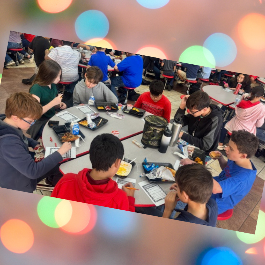 students in cafeteria playing bingo