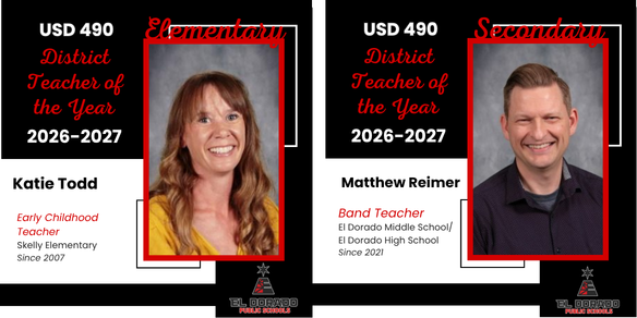 photos of Kaite Todd and Matthew Reimer, District Teachers of the Year
