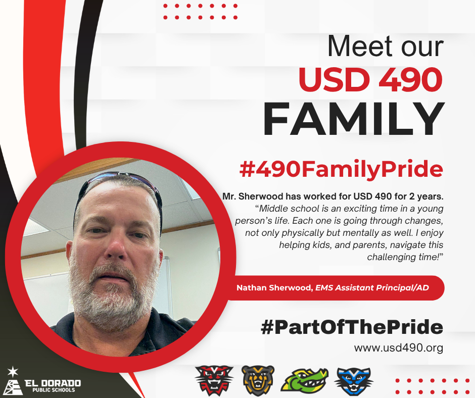 Meet our USD 490 Family member Nathan Sherwood, EMS Assistant Principal/Athletic Director