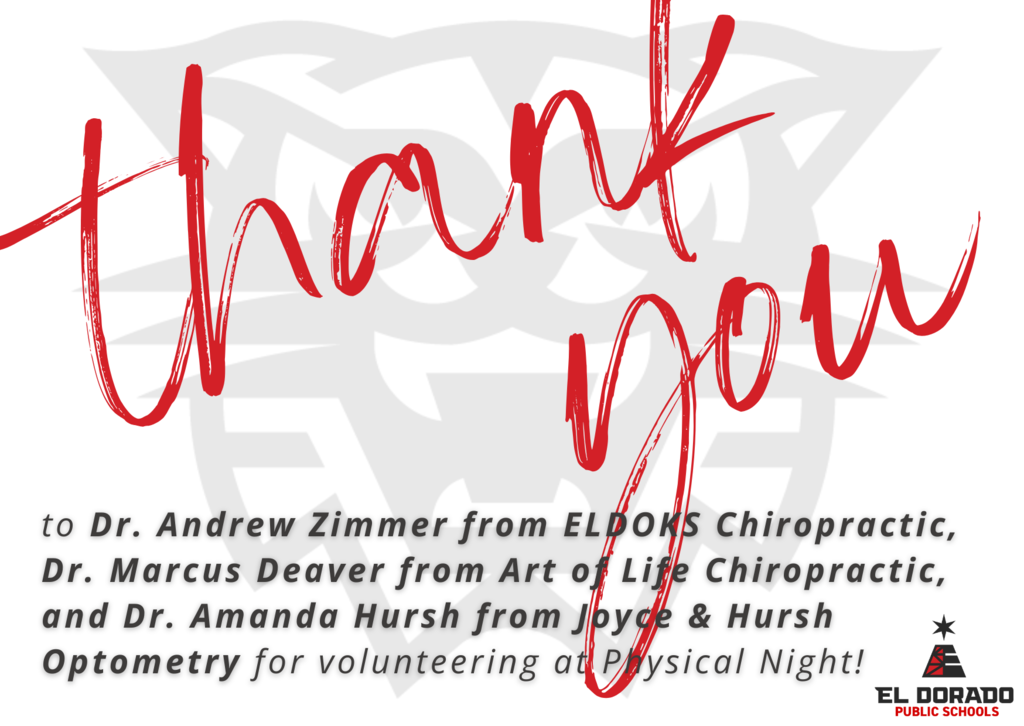 Thank you to Dr. Andrew Zimmer from ELDOKS Chiropractic, Dr. Marcus Deaver from Art of Life Chiropractic, and Dr. Amanda Hursh from Joyce and Hursh Optometry for volunteering at Physical Night!