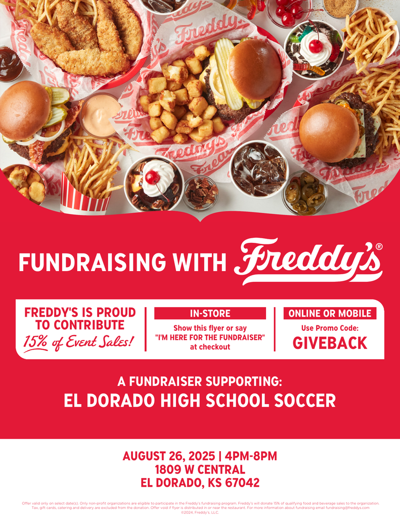 Freddy's give back night for EHS soccer 8/26/25 4-8 PM promo code GIVEBACK