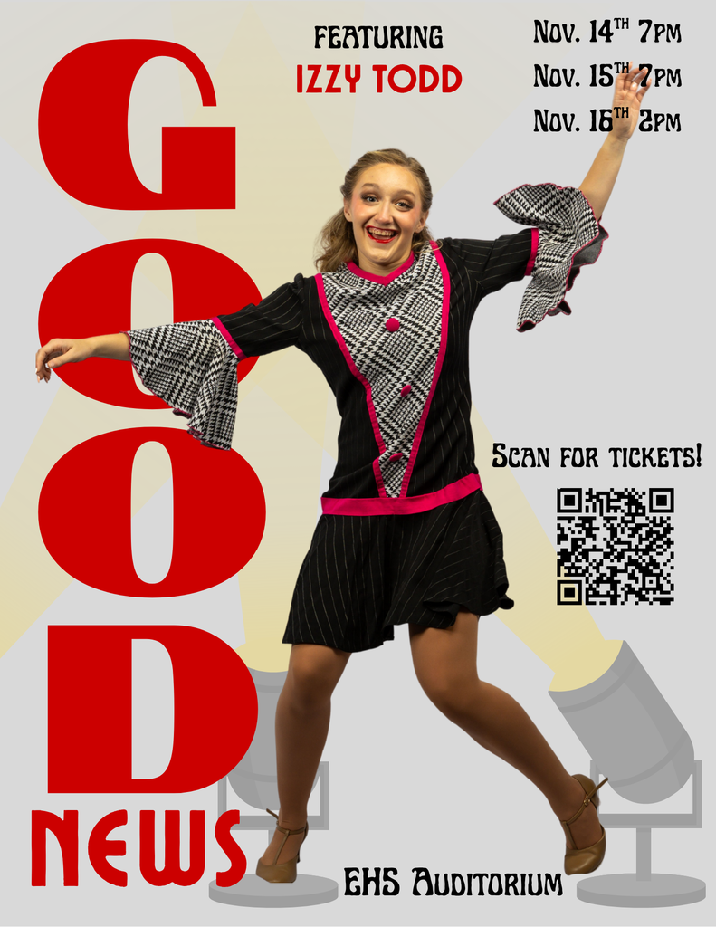 Poster for a high school musical called Good News! with a flapper dancing 