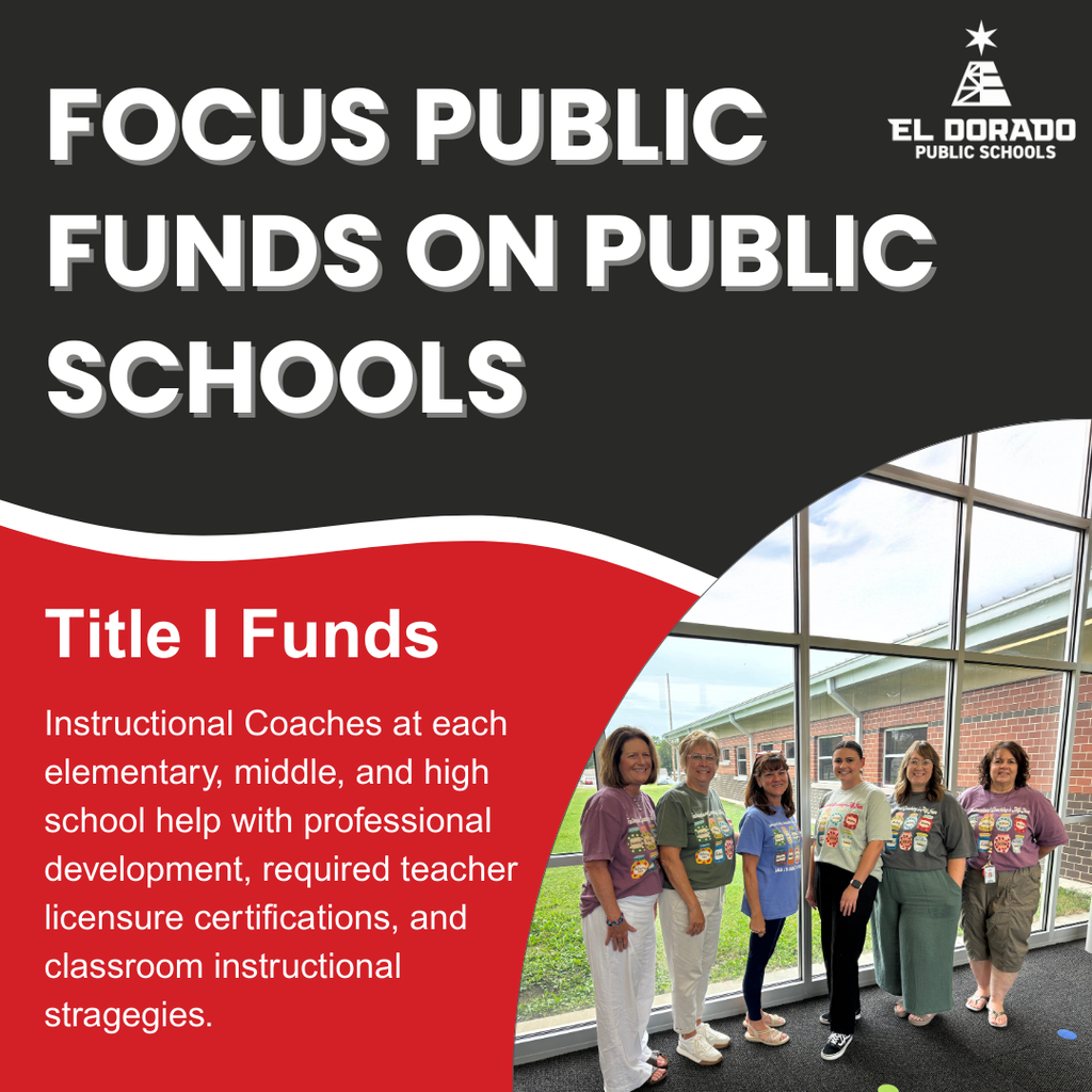 Graphic talking about Title 1 funds being used for Instructional Coaches with a photo of the IC team in USD 490