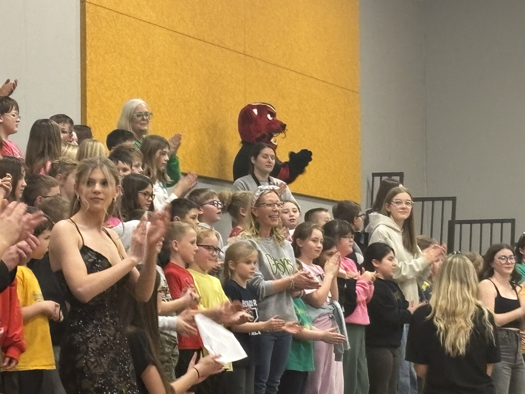 Wildcat mascot in the stands with teachers and students