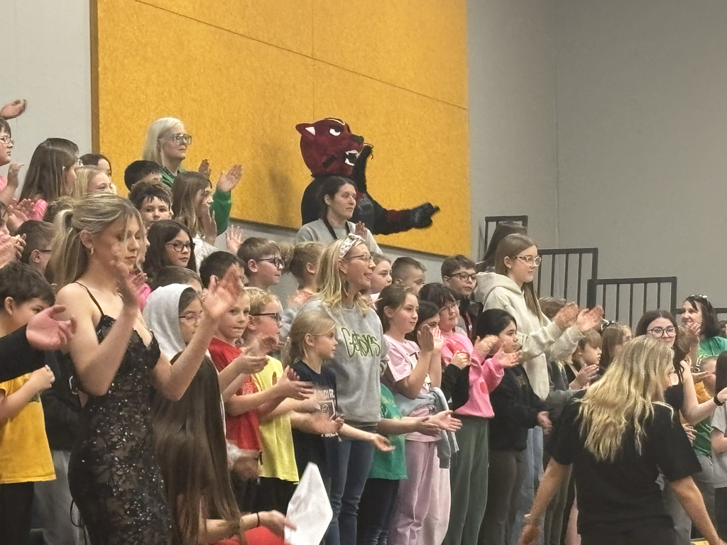 Wildcat mascot in the stands with teachers and students