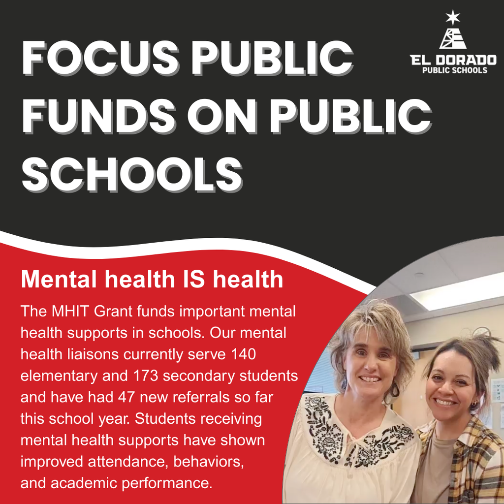 grapic about the MHIT grant funding mental health supports for students with a photo of two adult ladies