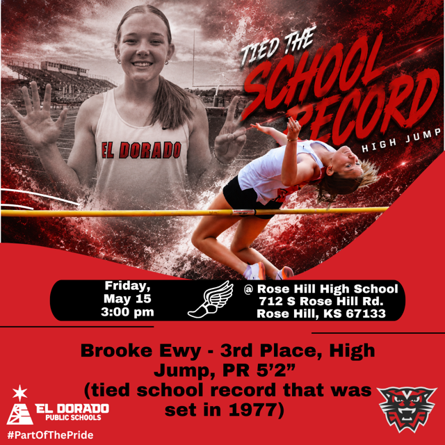 Brooke Ewy placed third and tied the school record in high jump during the May 15 track invitational in Rose Hill
