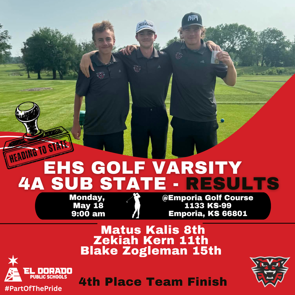 EHS golf graphic with results from the 4A sub state game