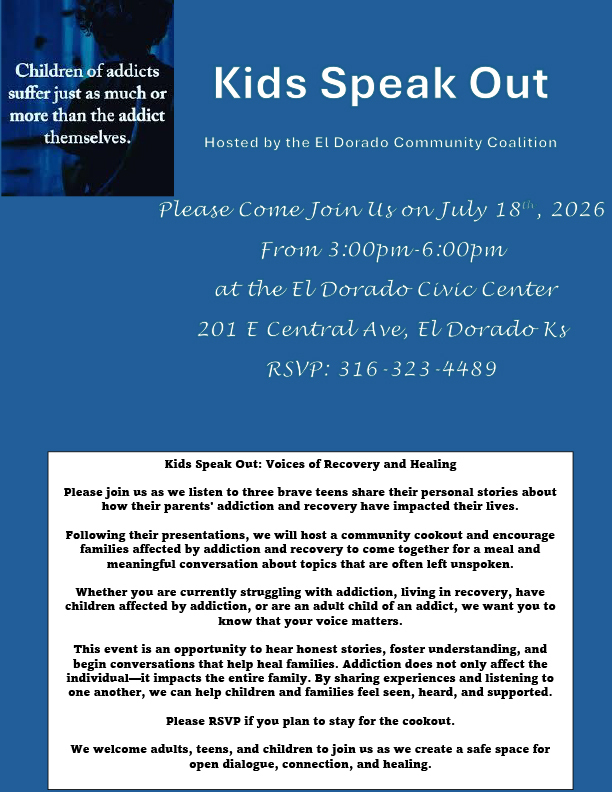 Flyer with information about the Kids Speak Out event on July 18 at 3 p.m. at the Civic Center