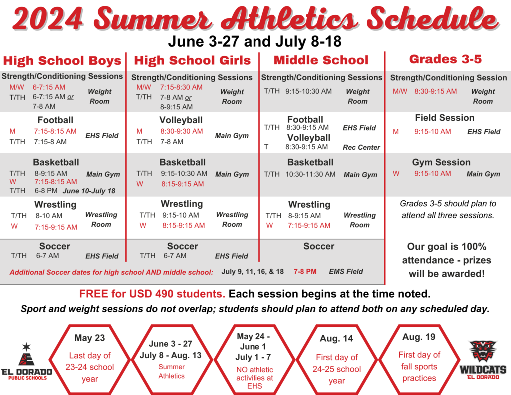 Summer Athletic Schedule