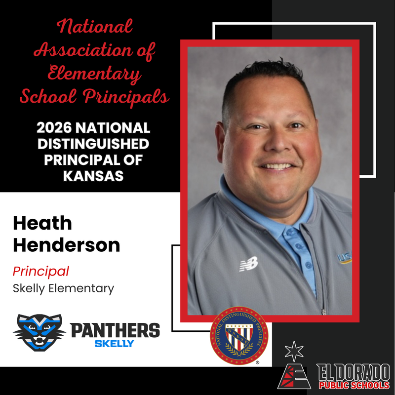 Graphic with Heath Henderson's photo announcing him as the National Association of Elementary School Principals 2026 National Distinguished Principals of Kansas