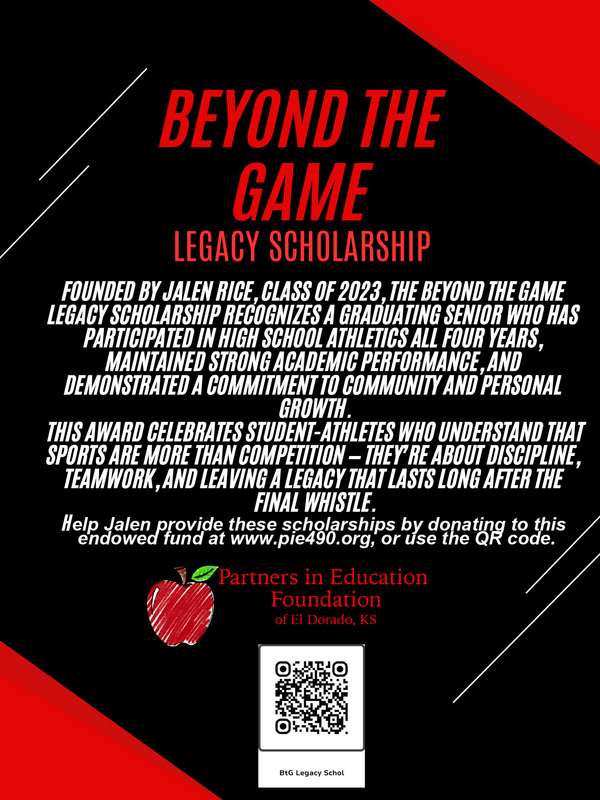 Red and black themed flyer promoting donations to a Legacy Scholarship with PIE