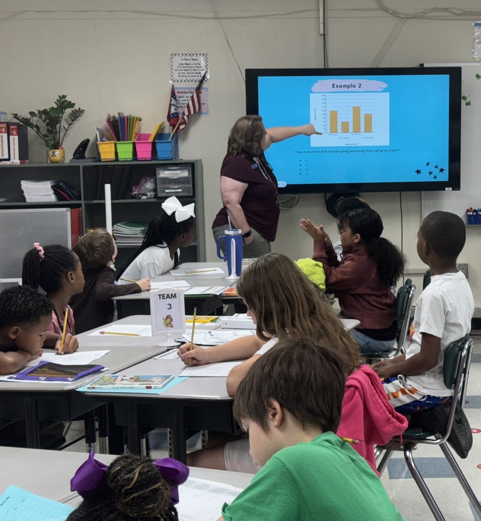 teacher showing math problem to students