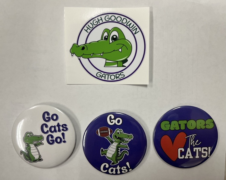 Gator buttons and car decals