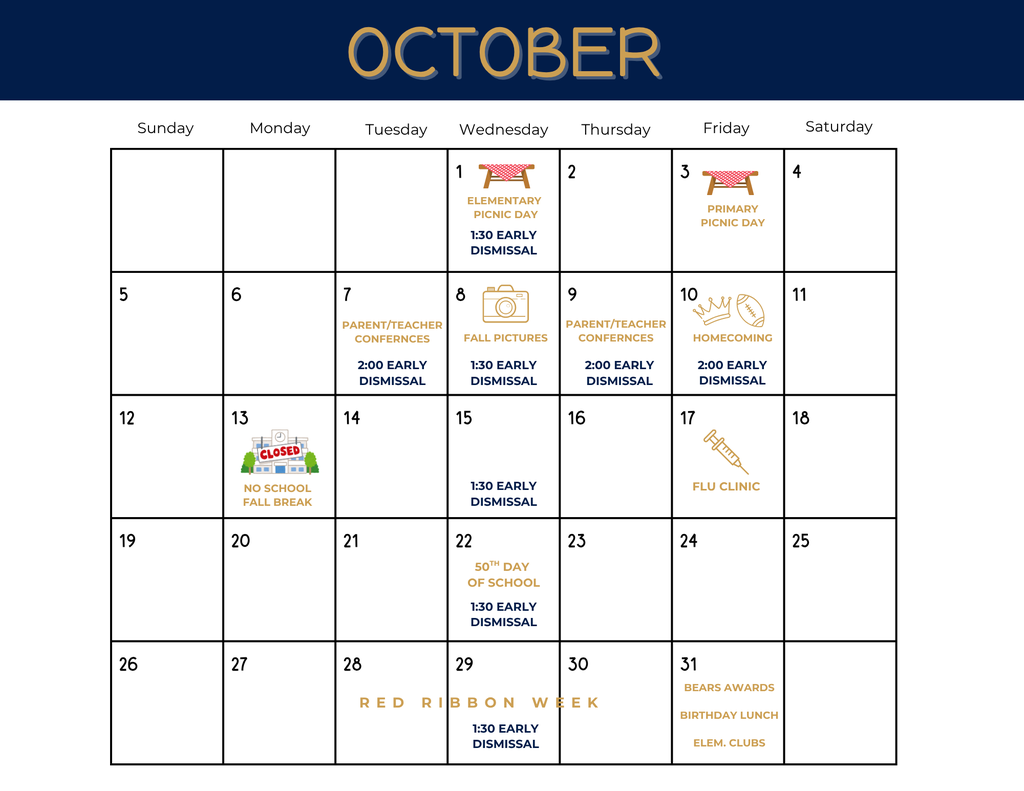 month of October and dates of important events