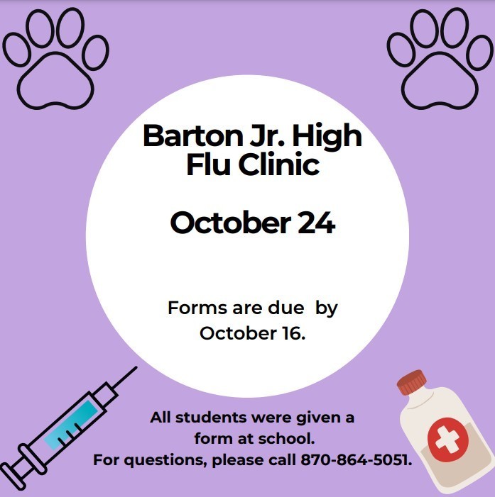 Barton Flu Clinic for October 24; completed forms due by Oct 16