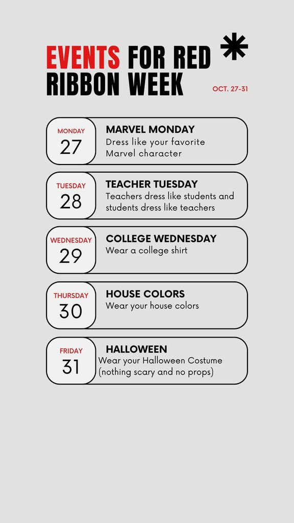Red ribbon week spirit days