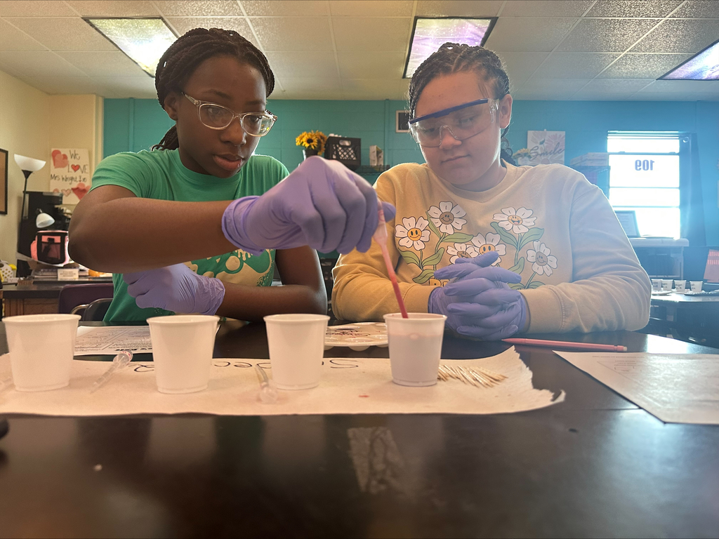Girls testing blood samples