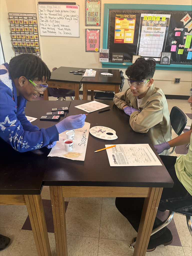 Boys investigating blood samples