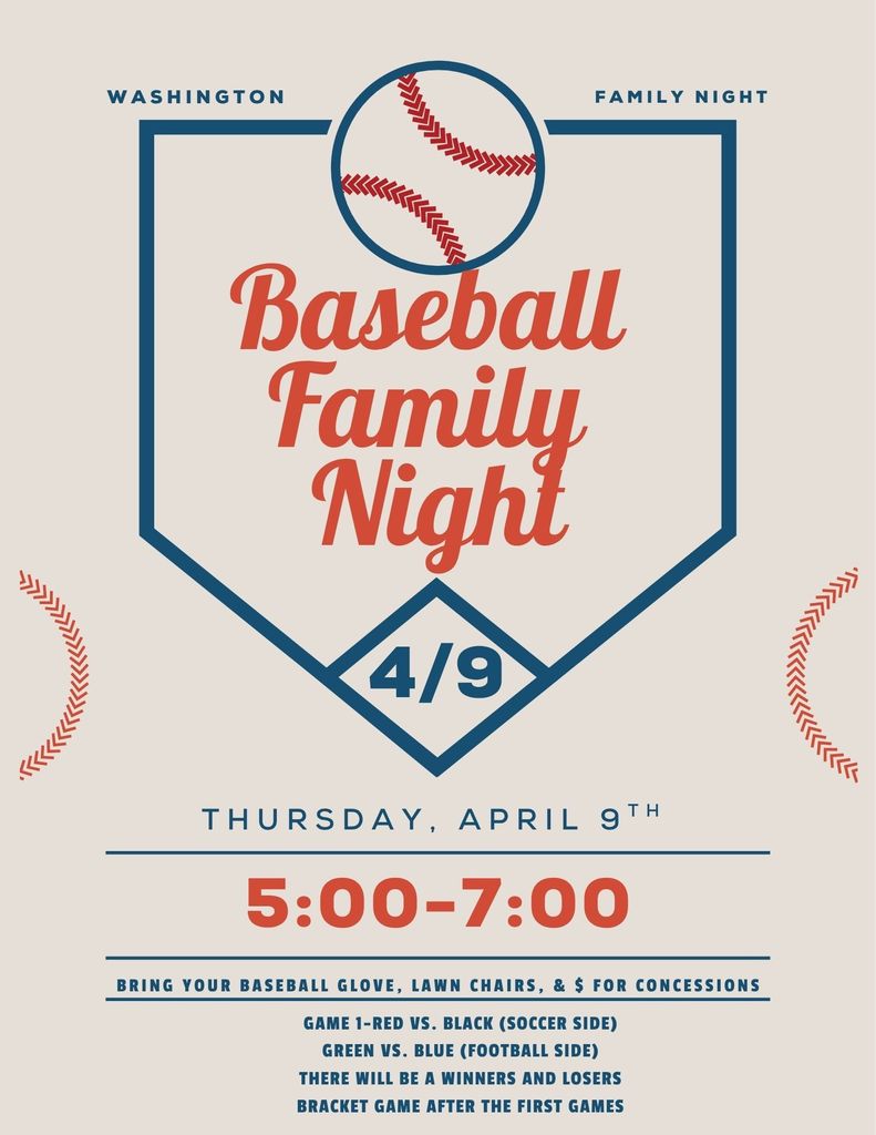 Baseball Family Night Flyer April 9th 5-7