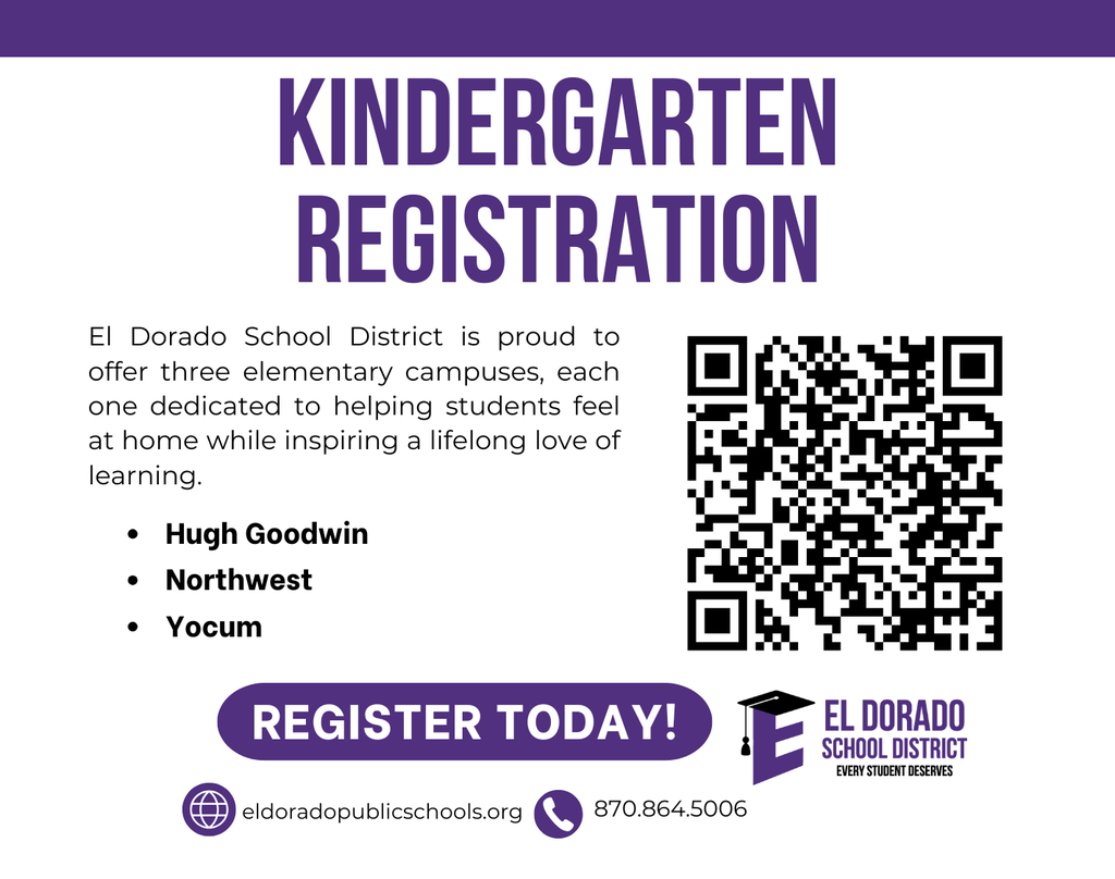Kindergarten Registration is underway! If you have a child who will turn 5 on or before August 1st, it's time to get them registered! Visit our website to register today! www.eldoradopublicschools.org/page/kindergarten-registration