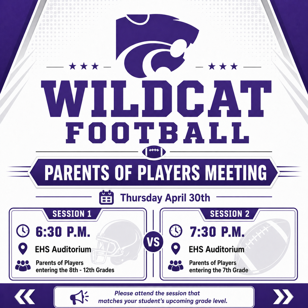 Date: Thursday April 30th Time: 6:30 P.M. Where: HS Auditorium Who's Invited: Parents of Players entering the 8th - 12th Grades  Date: Thursday April 30th Time: 7:30 P.M. Where: HS Auditorium Who's Invited: Parents of Players entering the 7th Grade