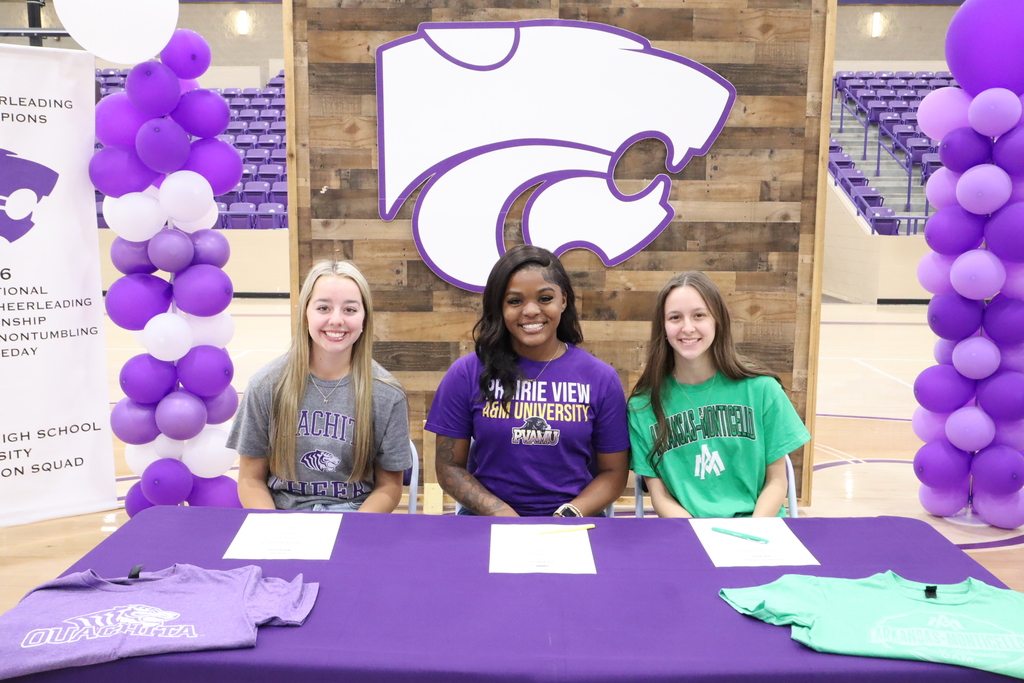 𝐂𝐨𝐧𝐠𝐫𝐚𝐭𝐮𝐥𝐚𝐭𝐢𝐨𝐧𝐬, 𝐒𝐞𝐧𝐢𝐨𝐫 𝐂𝐡𝐞𝐞𝐫 𝐂𝐚𝐭𝐬!  We are so proud to celebrate these three Senior Cheer Cats as they take their talents to the next level and sign to cheer in college!  📣 Camryn Barnes — PVAMU 📣 Katie Whitten — UAM 📣 Mallory Smart — Ouachita  Congratulations, ladies! Your hard work, dedication, and Wildcat spirit have made us proud, and we cannot wait to see you shine in this next chapter!