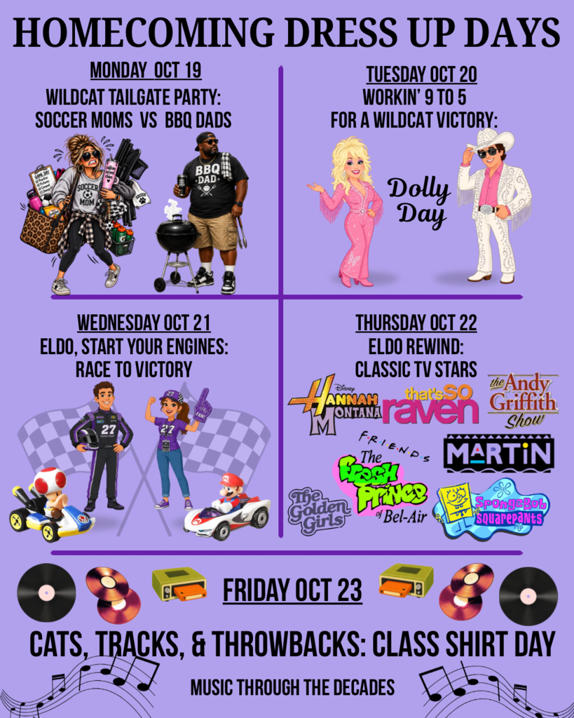 Homecoming dress up days for HOCO week, Oct. 19-23.