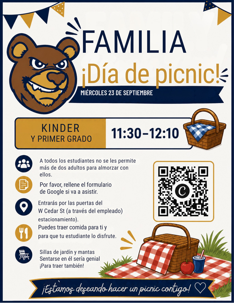 family picnic day flyer for kindergarten and 1st grade on wednesday, september 23 in spanish