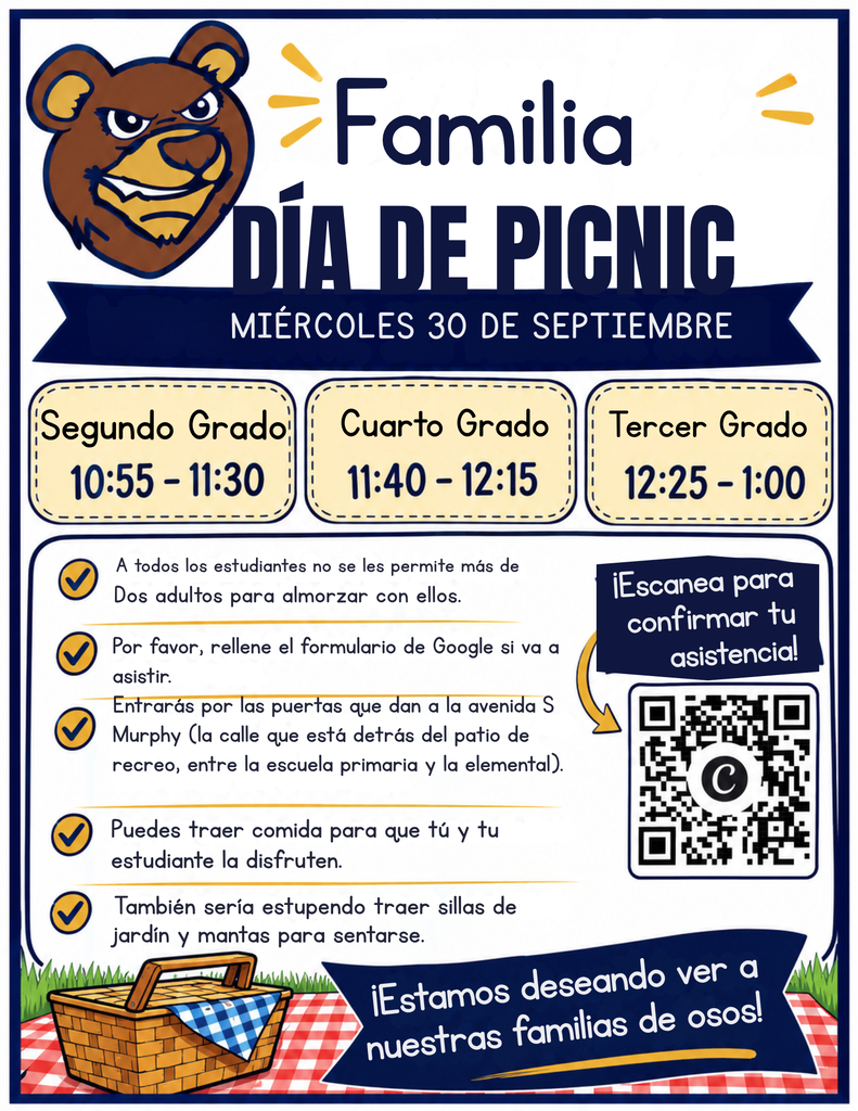 family picnic day flyer for wednesday, september 30th in spanish