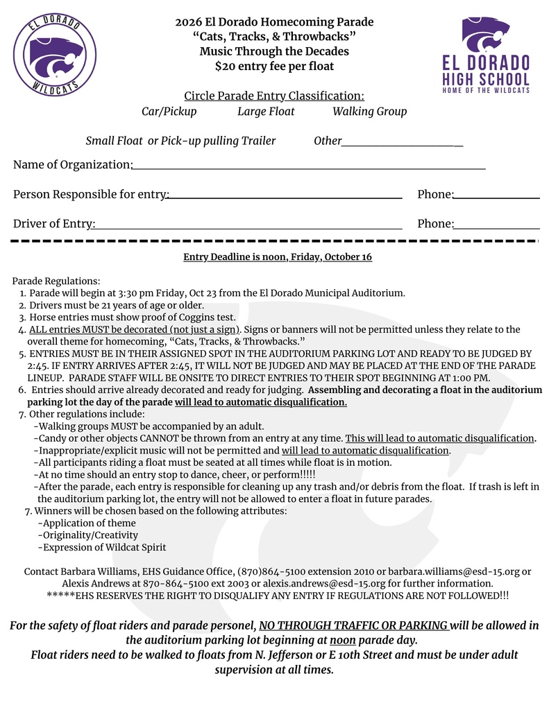 2026 Homecoming parade form- Due Oct. 16, 2026.