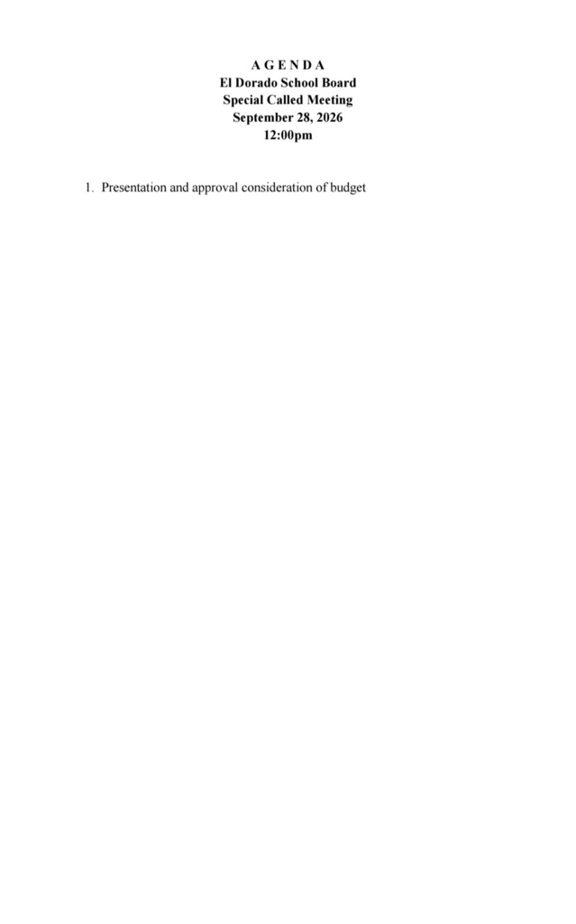Special called board meeting agenda