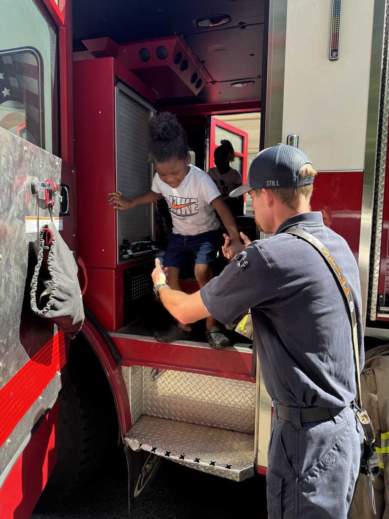 students and a firetruck