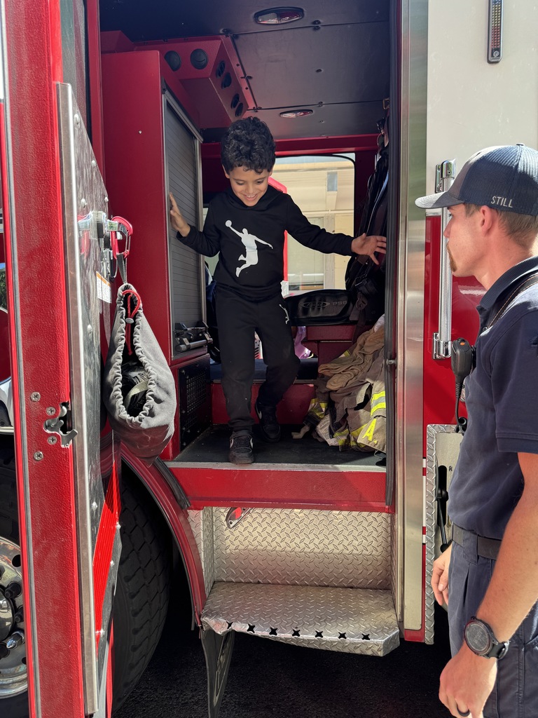 students and a firetruck