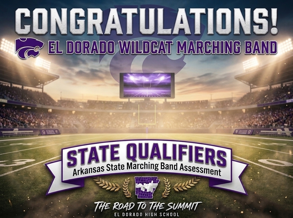 Graphic with text "CONGRATULATIONS!" and "STATE QUALIFIERS" above a photo of a football field.