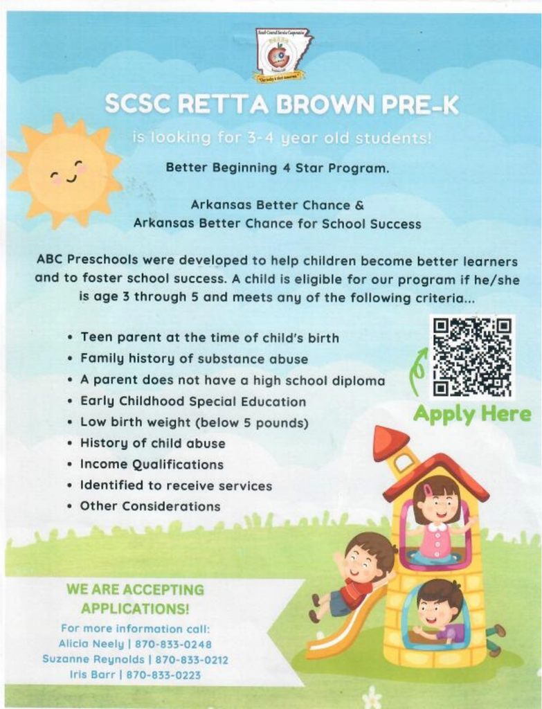 ENROLL TODAY!! SCSC RETTA BROWN PRE- K