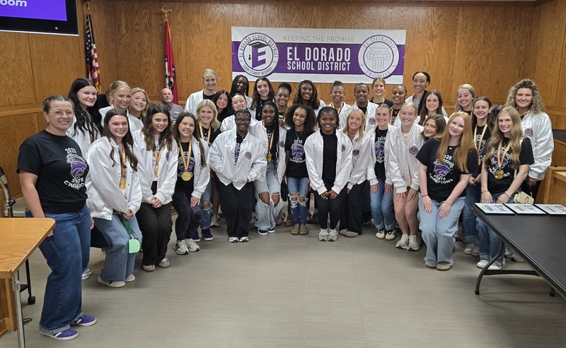 El Dorado High school cheer  team was recognized at the March School Board Meeting