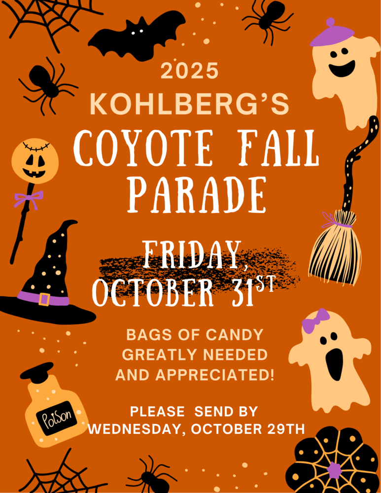 2025 Kohlberg's Coyote Fall Parade Candy Donation Flyer