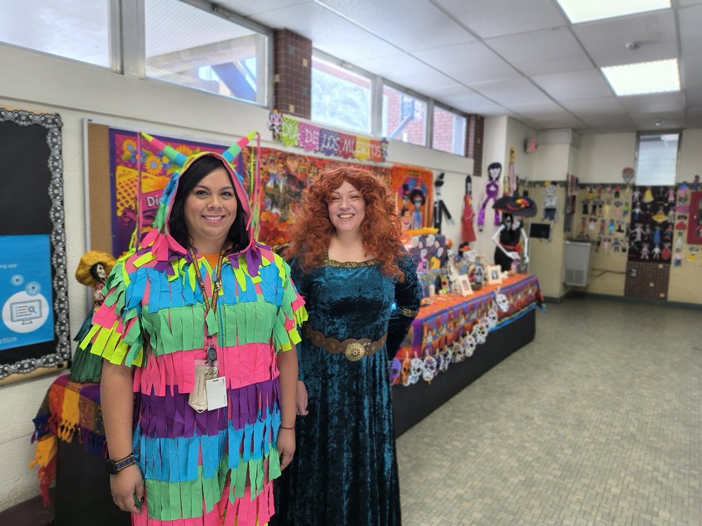 Andress High School teachers dressed as a pinata and meredith