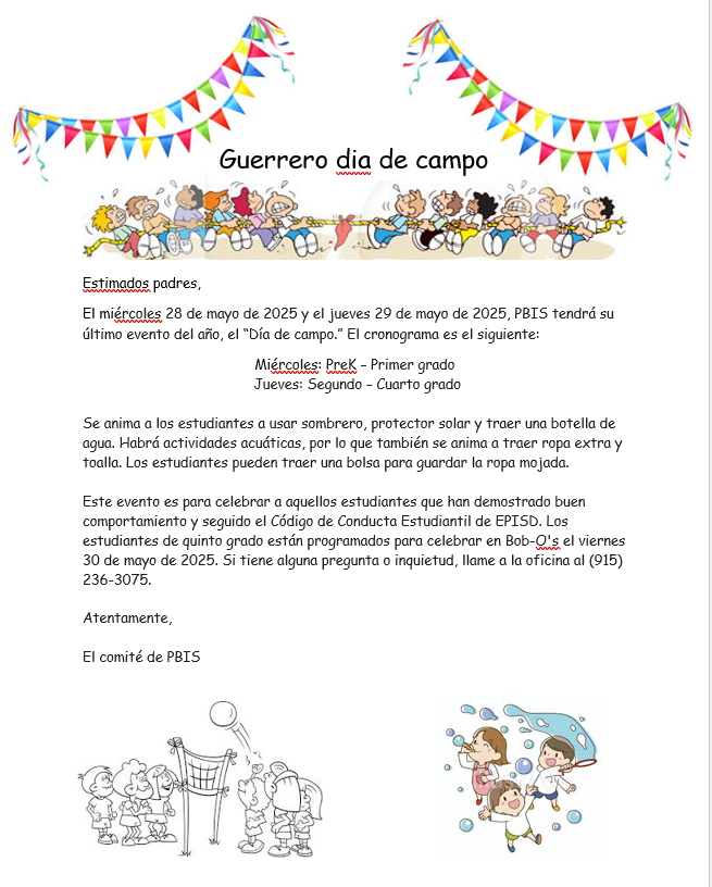 Guerrero Field Day Spanish Flyer