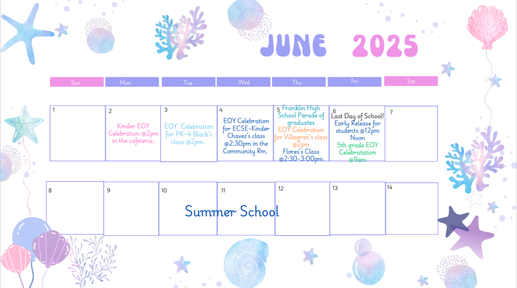Calendar for June purple,. white, pink pastels