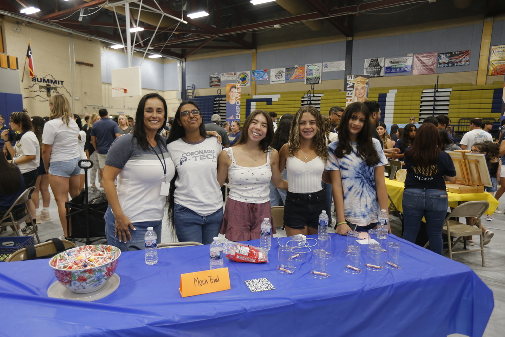 2024 Coronado High School Back to School Fiesta Mock Trial students and teacher smile for a photo
