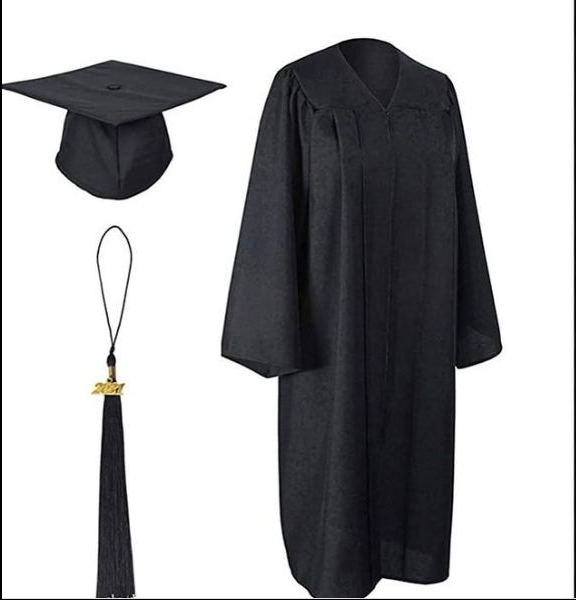 Black Graduation Cap, Gown & Tassel