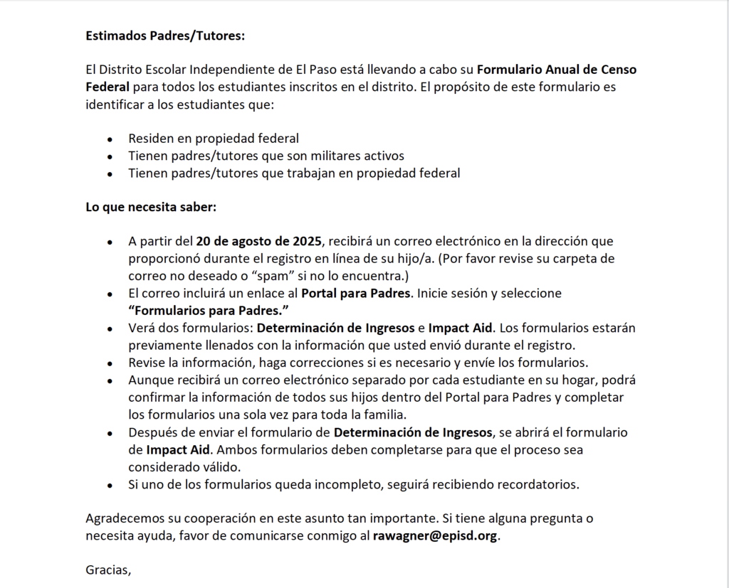 Federal Survey Information 2025 Spanish