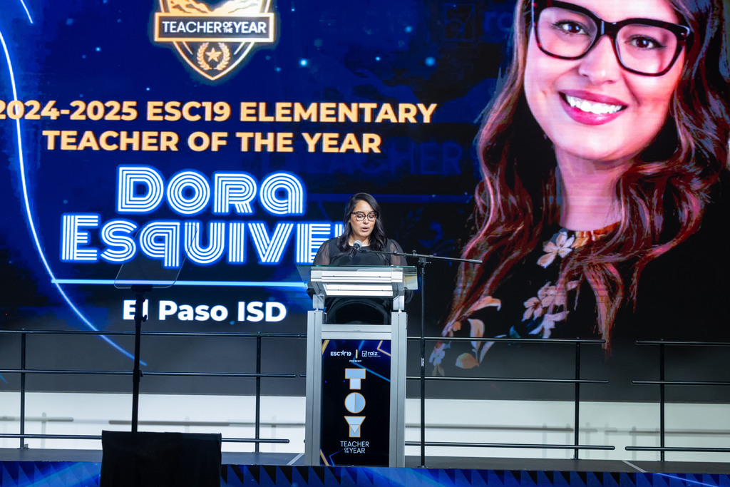 Dora Esquivel reads inspiring speech at the ESC19 Teacher of the Year Awards