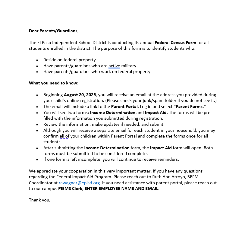 Information regarding Federal Census Form