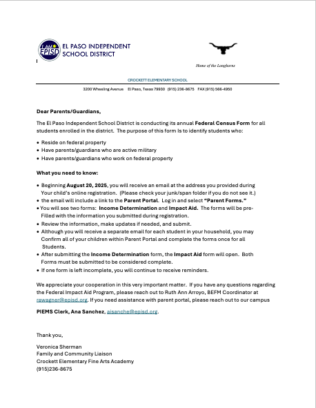 Impact Aid English Letter to parents