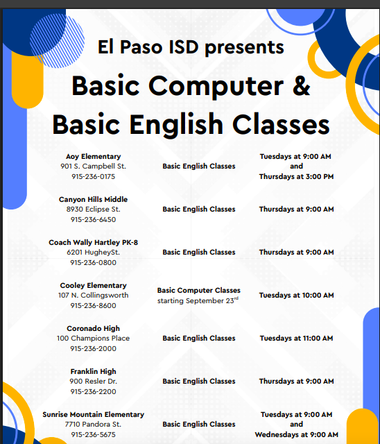Basic Computer & Basic English Classes English flyer
